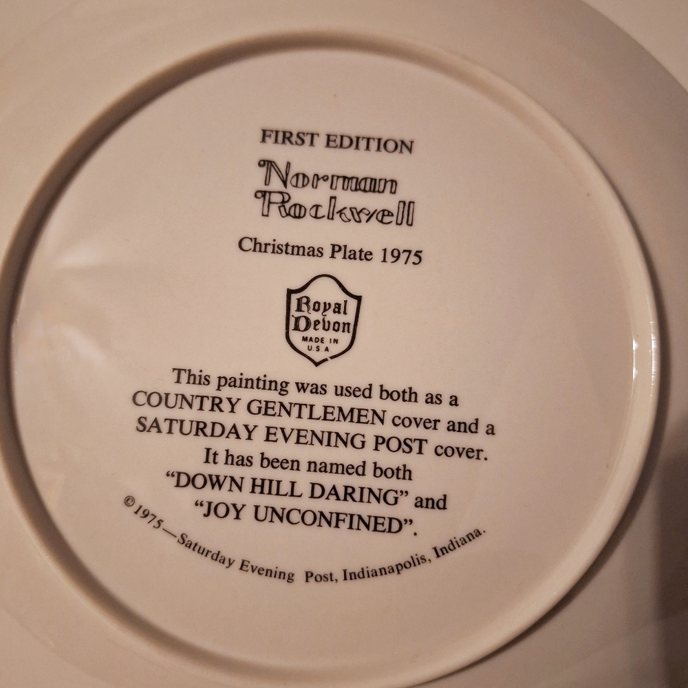 Vtg. Royal Devon" Down Hill Darling" First Edition Norman Rockwell Plate. - Picture 3 of 5